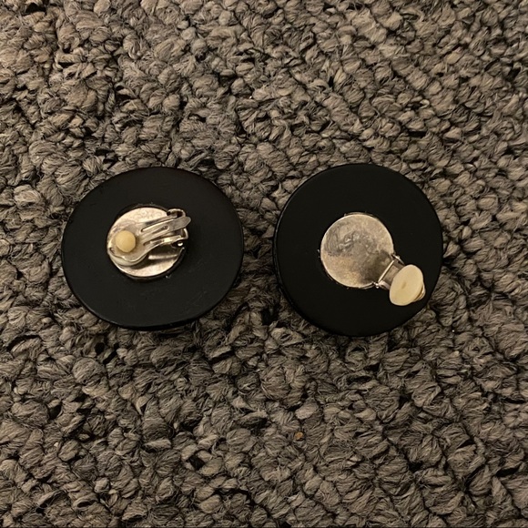 Crystal Statement Earrings Black VTG large circle - Picture 5 of 6